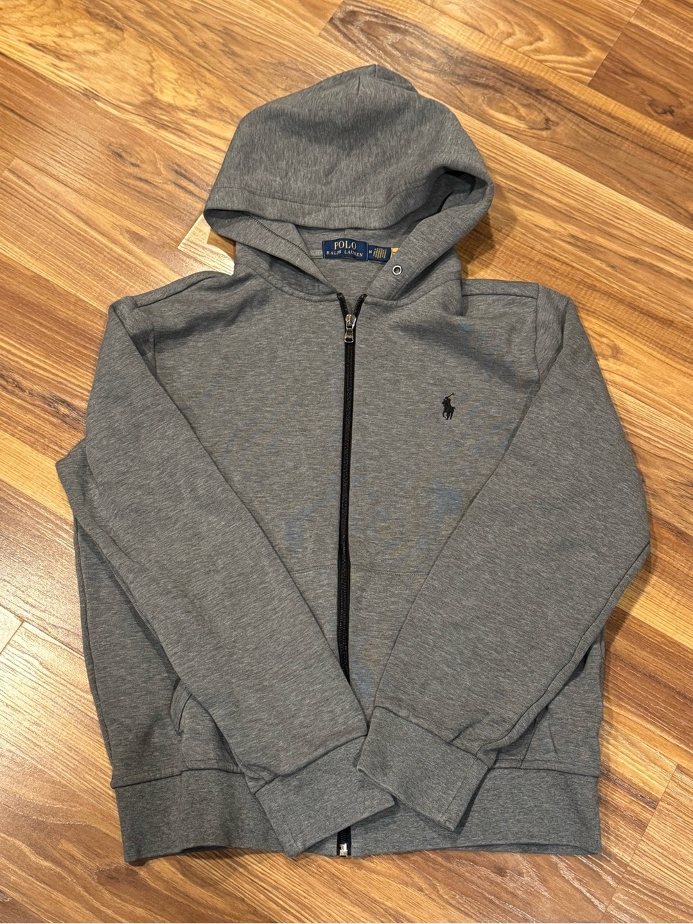 Polo by Ralph Lauren Men’s Gray Full-Zip Hoodie With Black Pony Logo, Medium